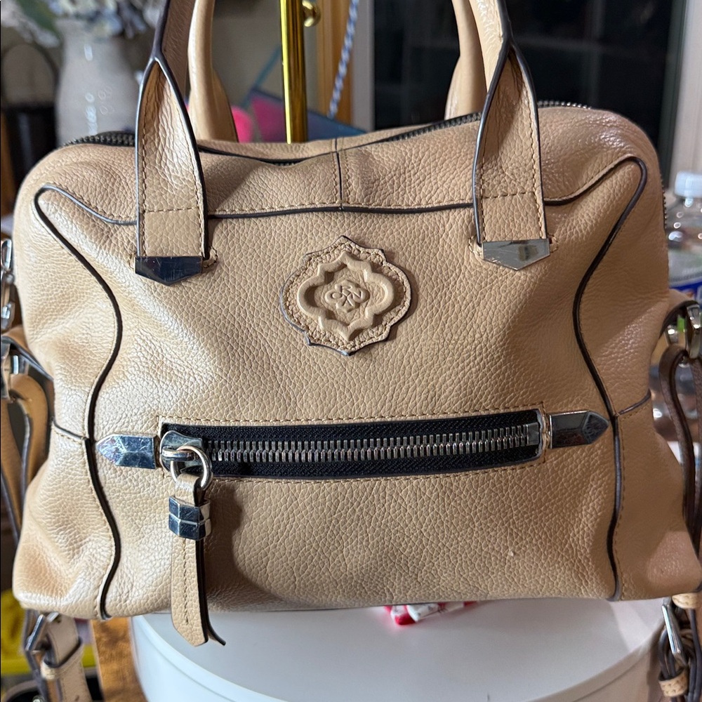 Oryany Soft Leather Crossbody Satchel in Tan with Front Zip Pocket